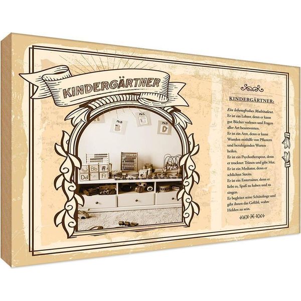Vianmo Insegna In Legno 12X18 Cm KindergäRtner-image