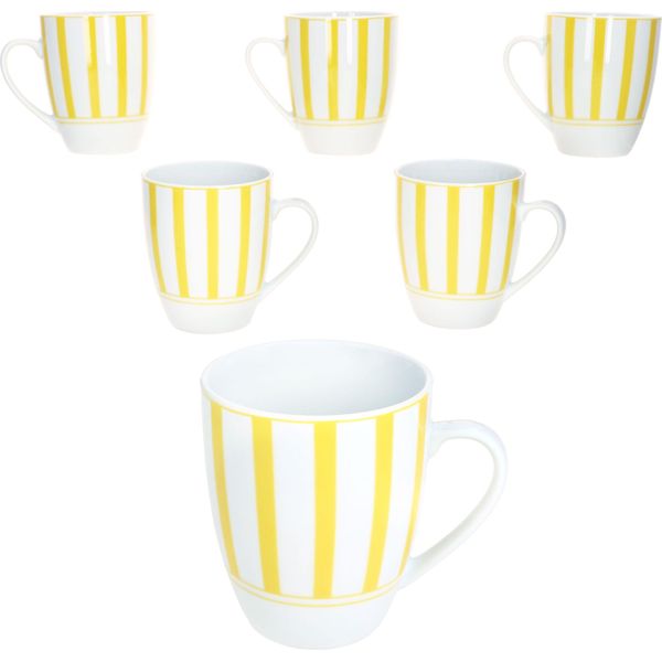 Set Di 6 Tazze Da Caffè 300Ml In Porcellana 6 Pers Tè Cacao A Strisce-image