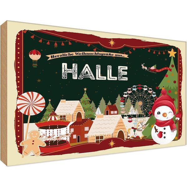 Vianmo Insegna In Legno 12X18 Cm Weihnachten Aus Halle-image