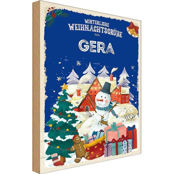 Vianmo Insegna In Legno 18X12 Cm WeihnachtsgrüßE Aus Gera-image