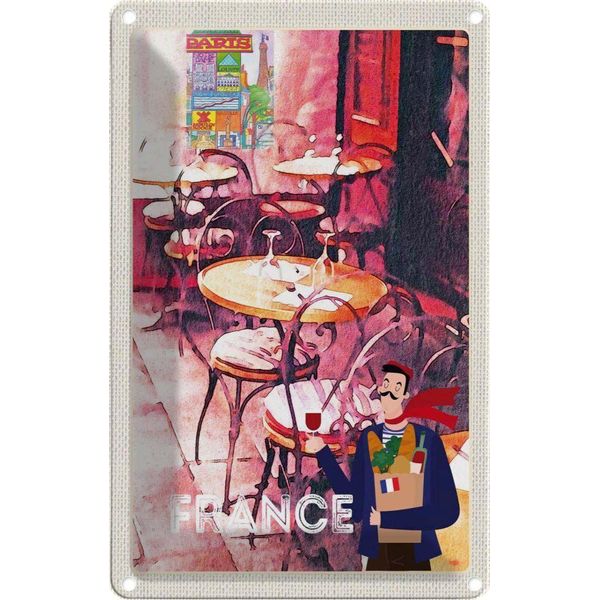 Vianmo Insegna Di Latta 18X12 Cm Frankreich Restaurant GemäLde StüHle-image
