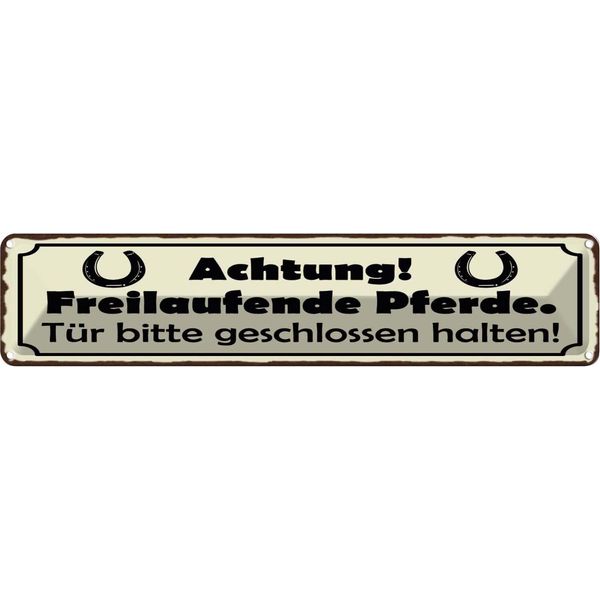 Vianmo Insegna Di Latta 10X46 Cm Achtung Freilaufende Pferde TüR-image