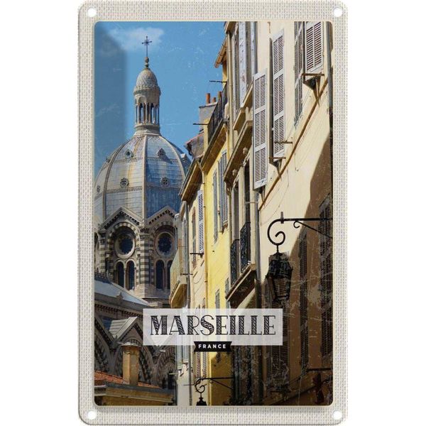 Vianmo Insegna Di Latta 18X12 Cm Marseille France Retro Altstadt-image