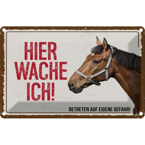 Vianmo Insegna Di Latta 12X18 Cm Pferd Hier Wache Ich Eigene Gefahr-image