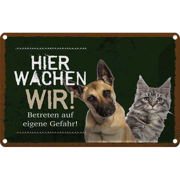 Vianmo Insegna Di Latta 12X18 Cm Hund Katze Hier Wachen Wir-image