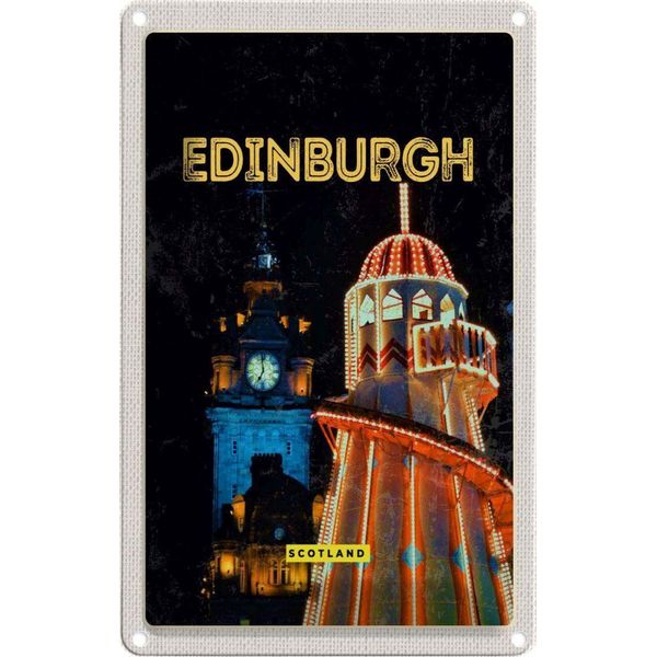 Vianmo Insegna Di Latta 30X20 Cm Edinburgh Scotland Nacht Lichter-image