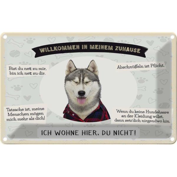 Vianmo Insegna Di Latta 20X30 Cm Tiere Haski Willkommen Wohne Hier-image