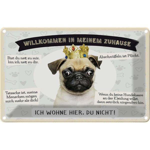 Vianmo Insegna Di Latta 20X30 Cm Tiere Mops Willkommen Wohne Hier-image