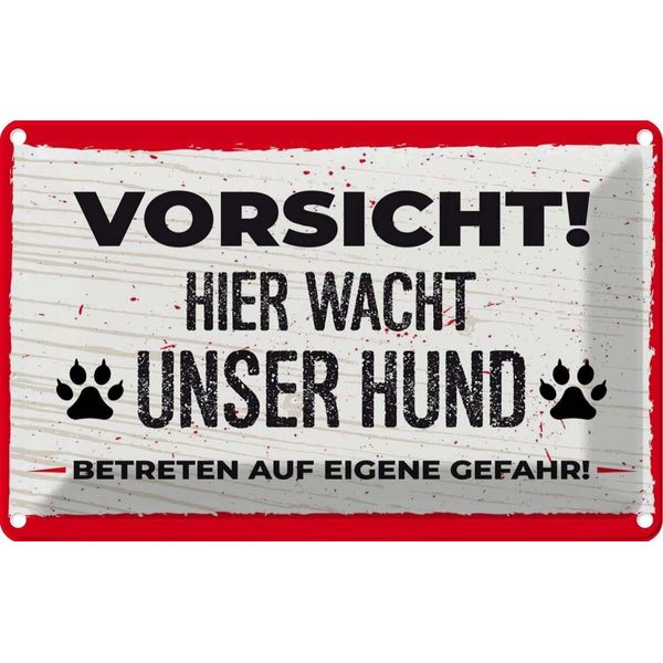 Vianmo Insegna Di Latta 12X18 Cm Vorsicht! Hier Wacht Uner Hund!-image