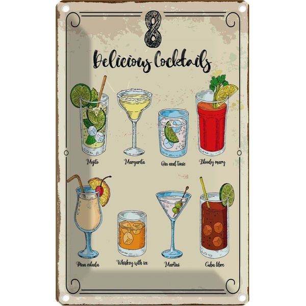 Vianmo Insegna Di Latta 18X12 Cm Cocktails Mojito Martini Margarita-image