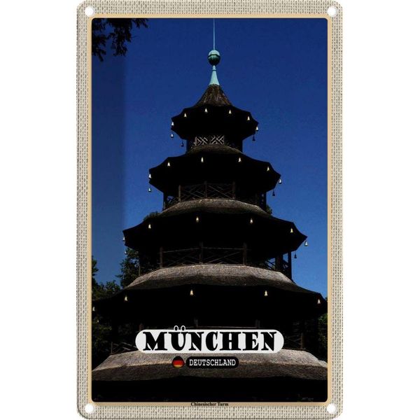 Vianmo Insegna Di Latta 30X20 Cm MüNchen Chinesicher Turm Baukunst-image