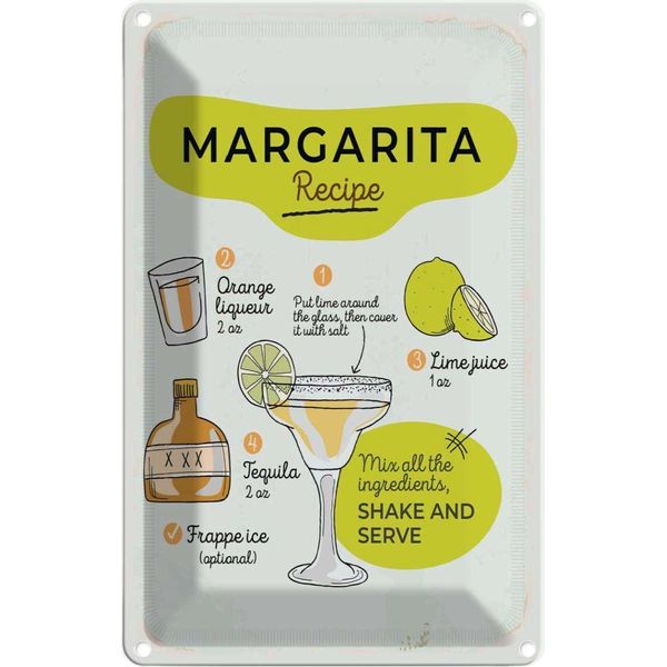 Vianmo Insegna Di Latta 18X12 Cm Margarita Recipe Orange Lime-image