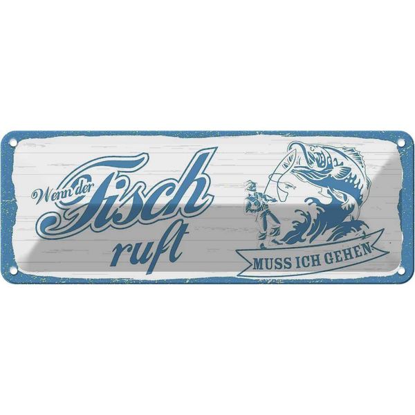 Vianmo Insegna Di Latta 10X27 Cm Wenn Fisch Ruft Muss Ich Gehen-image