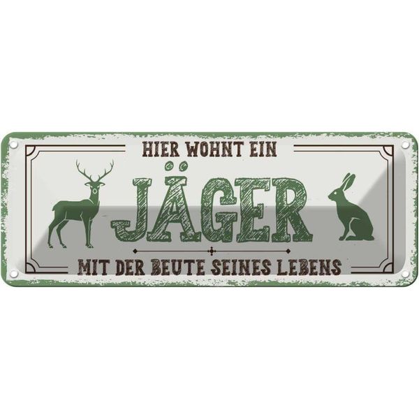 Vianmo Insegna Di Latta 10X27 Cm Hier Wohnt Ein JäGer Mit Der Beute-image