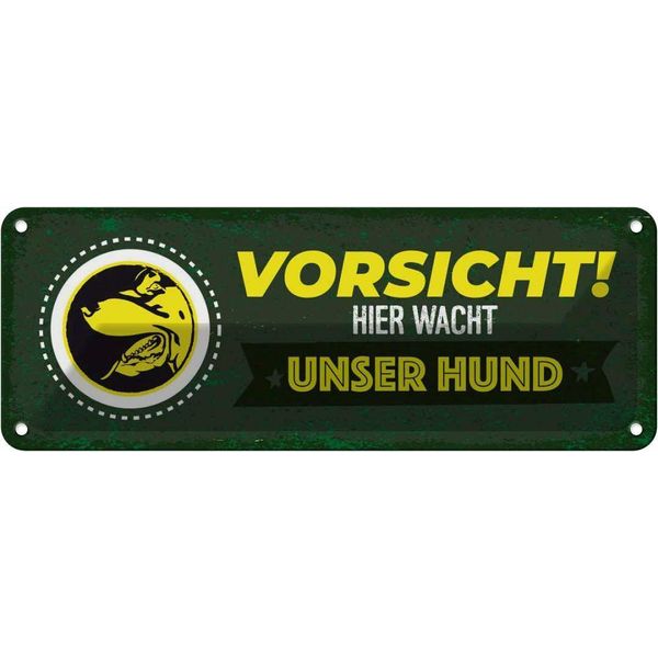 Vianmo Insegna Di Latta 10X27 Cm Vorsicht Hier Wacht Unser Hund-image