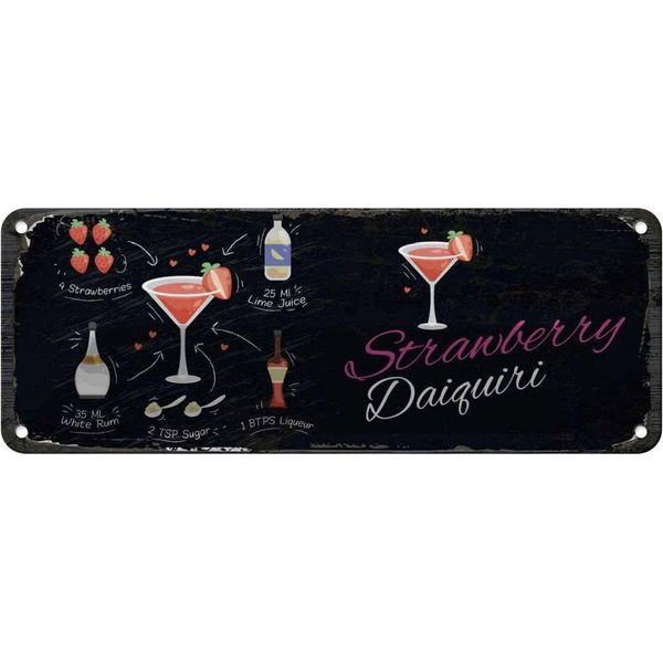 Vianmo Insegna Di Latta 10X27 Cm Strawberry Daiquiri Cocktail-image