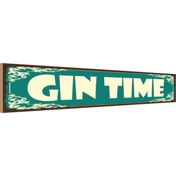 Vianmo Insegna In Legno 10X46 Cm Gin Time Alkohol-image