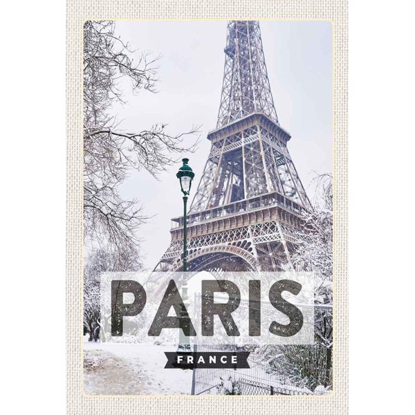 Vianmo Insegna In Legno 30X20 Cm Paris Frankreich Eiffelturm Schnee-image