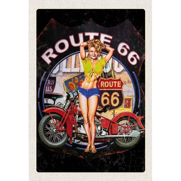 Vianmo Insegna In Legno 30X20 Cm Usa Amerika Route Us 66 Biker Frau-image