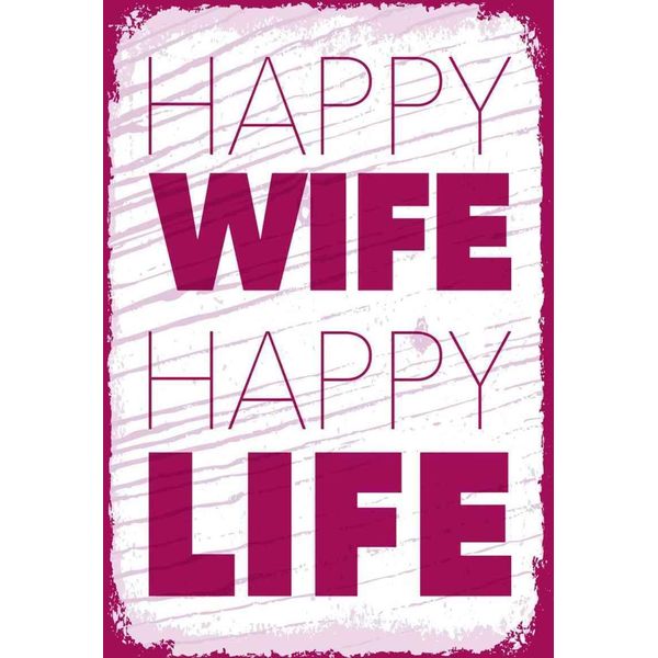 Vianmo Insegna In Legno 30X20 Cm Frau Happy Wife Happy Life-image
