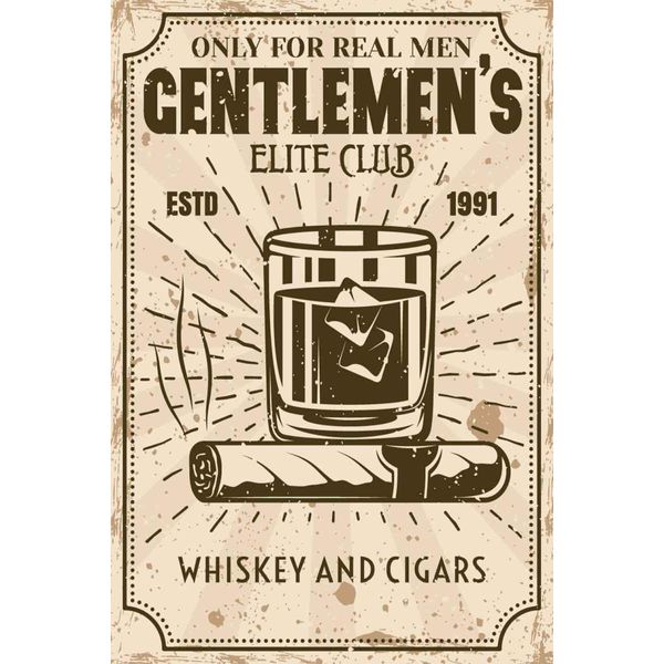 Vianmo Insegna In Legno 30X20 Cm Whiskey Cigars Elite Club Real Men-image