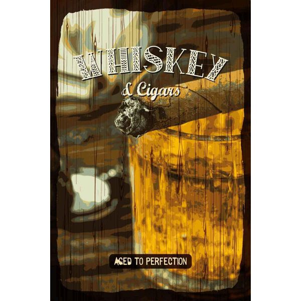 Vianmo Insegna In Legno 30X20 Cm Whiskey & Cigars Aced To Perfection-image