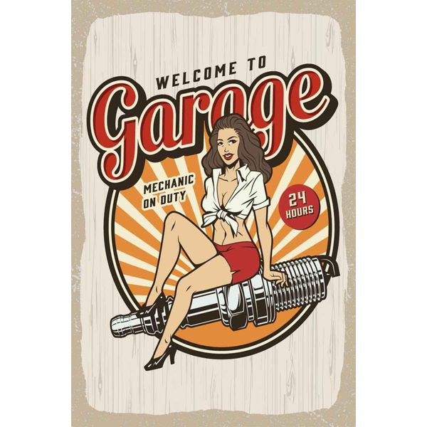 Vianmo Insegna In Legno 30X20 Cm Pinup Welcome To Garage Mechanic On-image