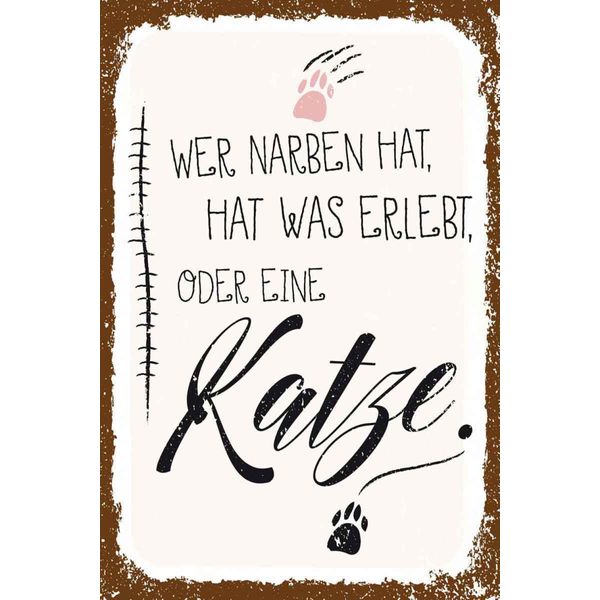 Vianmo Insegna In Legno 30X20 Cm Katze Wer Narben Hat Was Erlebt-image