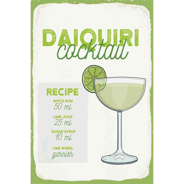 Vianmo Insegna In Legno 30X20 Cm Daiquiri Cocktail Recipe-image