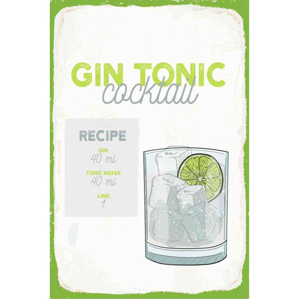 Vianmo Insegna In Legno 30X20 Cm Gin Tonic Cocktail Recipe-image