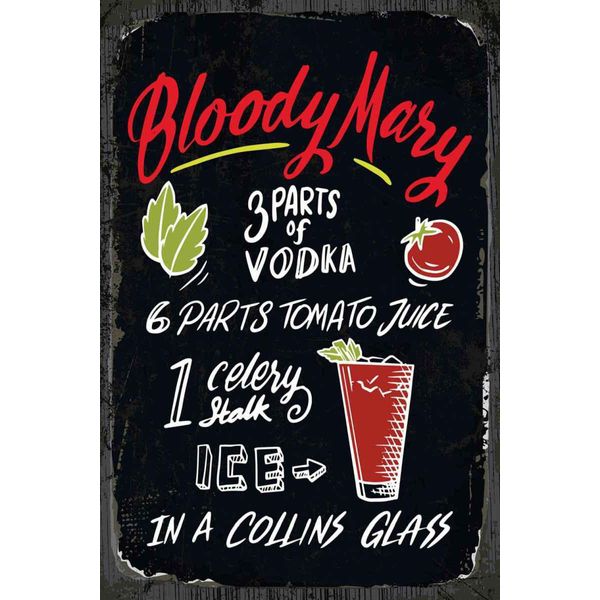 Vianmo Insegna In Legno 30X20 Cm Bloody Mary Cocktail Recipe-image