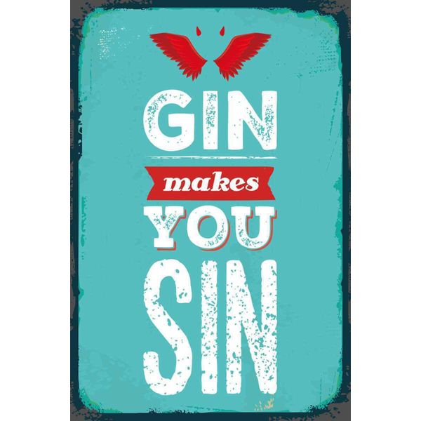 Vianmo Insegna In Legno 30X20 Cm Gin Makes You Sin Devil Hell-image