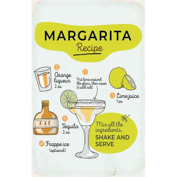 Vianmo Insegna In Legno 30X20 Cm Margarita Recipe Orange Lime-image
