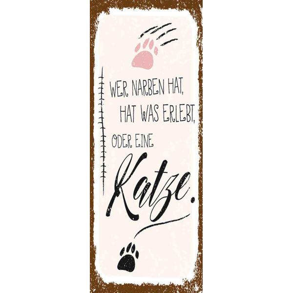 Vianmo Insegna In Legno 27X10 Cm Katze Wer Narben Hat Was Erlebt-image