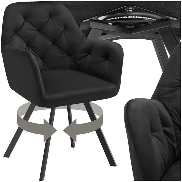 Tectake® Drehbarer Samt-Armlehnstuhl, Gepolstert, Mit Steppmuster, 180° Drehbar, Schlanke Stahlbeine, 58 X 58 X 87 Cm-image
