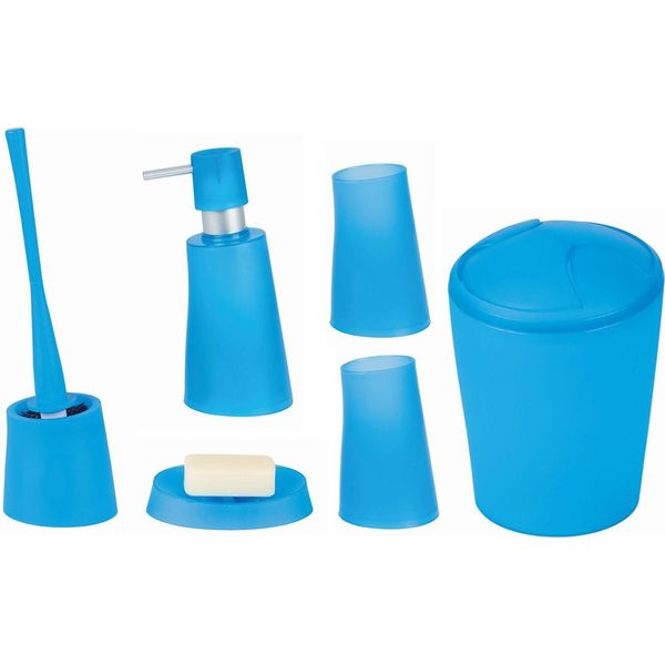 Set Da Bagno Spirella, Accessori Da Bagno In 6 Pezzi Muovi Il Dispenser Di Sapone, Lo Scopino, Il Portasapone, Il Secchiello Per I Cosmetici E Il Bicchiere Per Gli Spazzolini Blu Chiaro-image