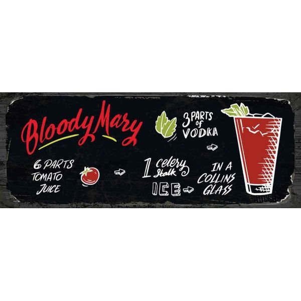 Vianmo Insegna In Legno 10X27 Cm Bloody Mary Cocktail Recipe-image
