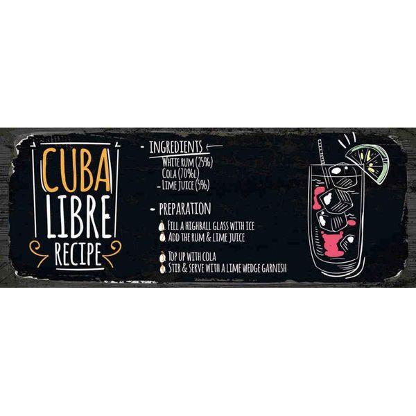 Vianmo Insegna In Legno 10X27 Cm Cuba Libre Cocktail Recipe-image