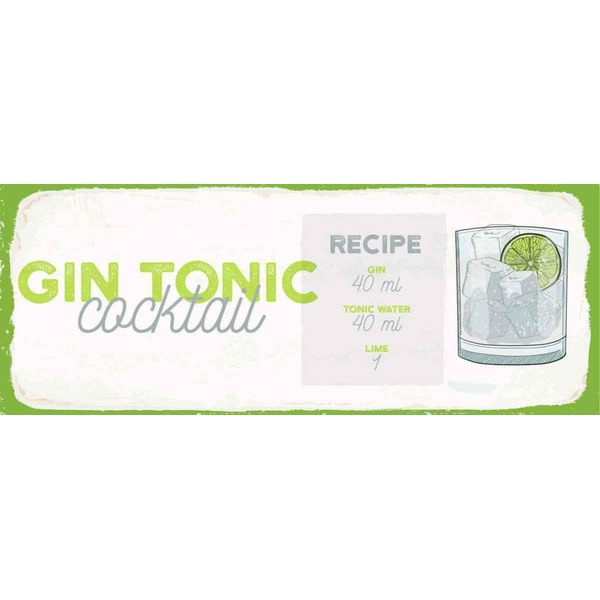 Vianmo Insegna In Legno 10X27 Cm Gin Tonic Cocktail Recipe-image