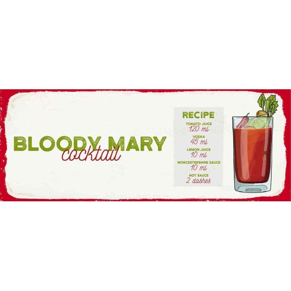 Vianmo Insegna In Legno 10X27 Cm Bloody Mary Cocktail Recipe-image