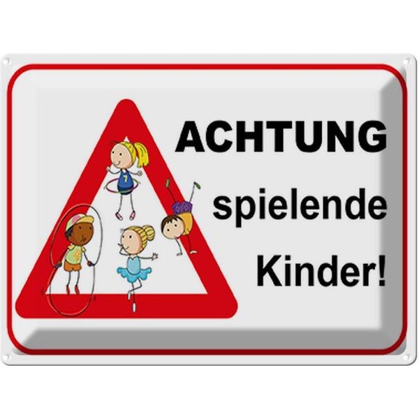 Vianmo Insegna Di Latta 30X40 Cm Achtung Spielende Kinder-image