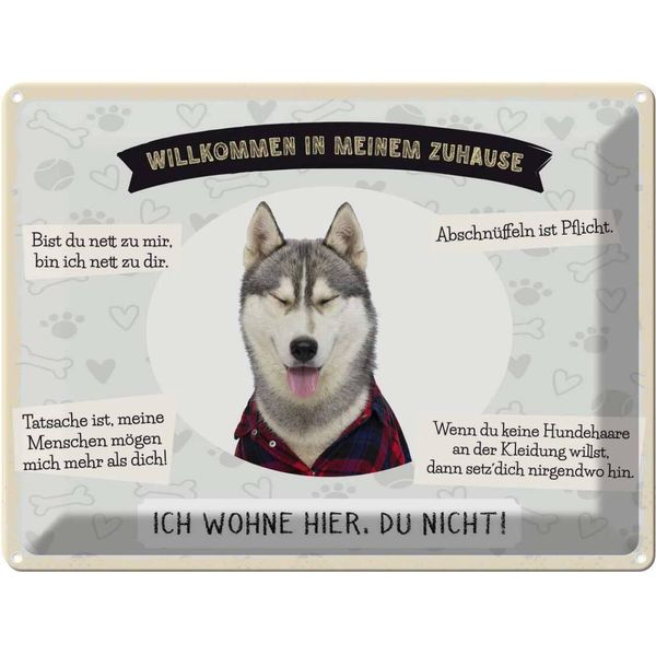 Vianmo Insegna Di Latta 30X40 Cm Tiere Haski Willkommen Wohne Hier-image