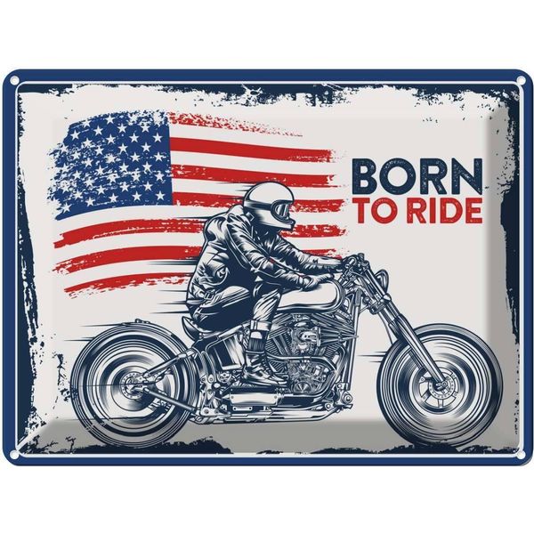 Vianmo Insegna Di Latta 30X40 Cm Biker Born To Ride Usa-image