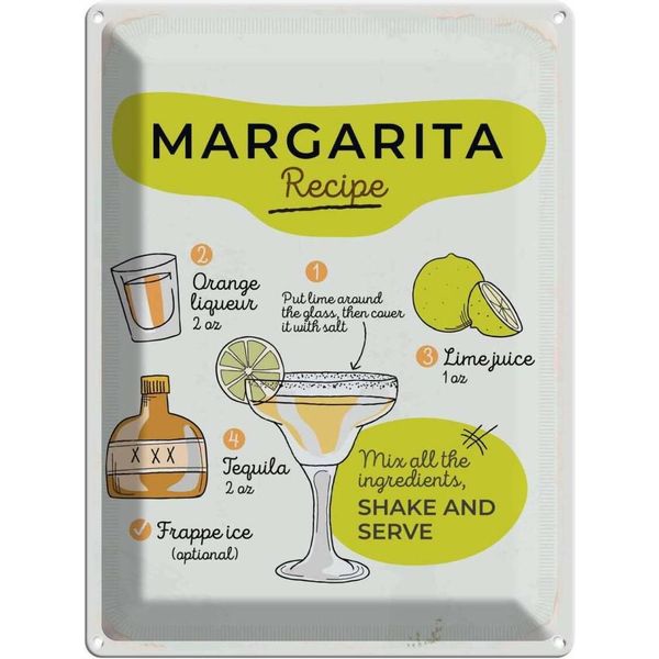 Vianmo Insegna Di Latta 40X30 Cm Margarita Recipe Orange Lime-image