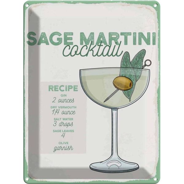 Vianmo Insegna Di Latta 40X30 Cm Sage Martini Cocktail Recipe-image