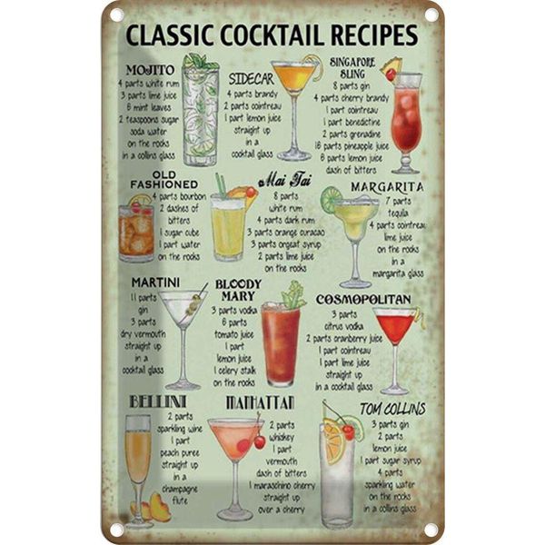 Vianmo Insegna Di Latta 18X12 Cm Classic Cocktails Recipes Mojito-image