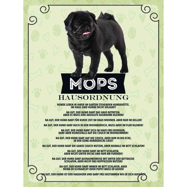 Vianmo Insegna In Legno 40X30 Cm Tiere Mops Hausordnung Hunde-image