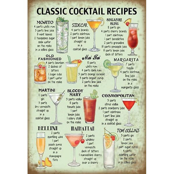 Vianmo Insegna In Legno 18X12 Cm Classic Cocktails Recipes Mojito-image