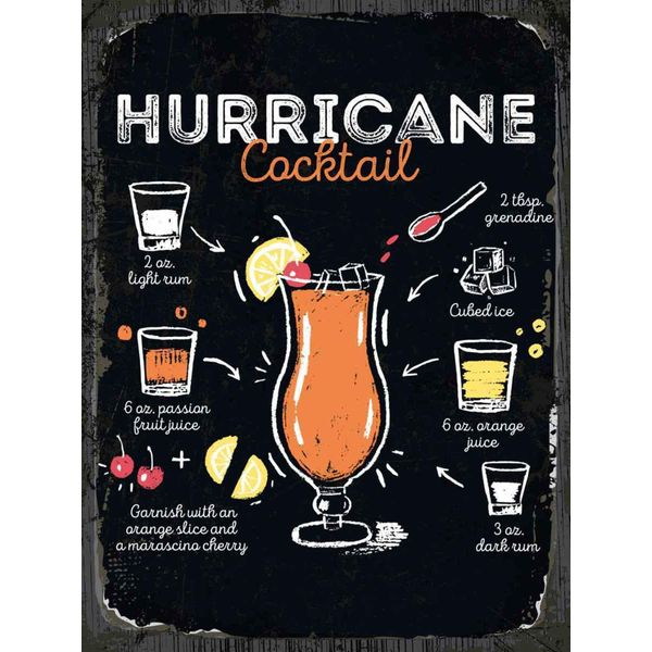 Vianmo Insegna In Legno 40X30 Cm Hurricane Cocktail Recipe-image