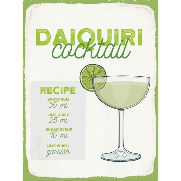 Vianmo Insegna In Legno 40X30 Cm Daiquiri Cocktail Recipe-image